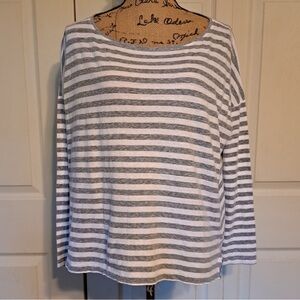 Eileen Fisher Women’s Gray and White Striped Long Sleeve Top SZ L